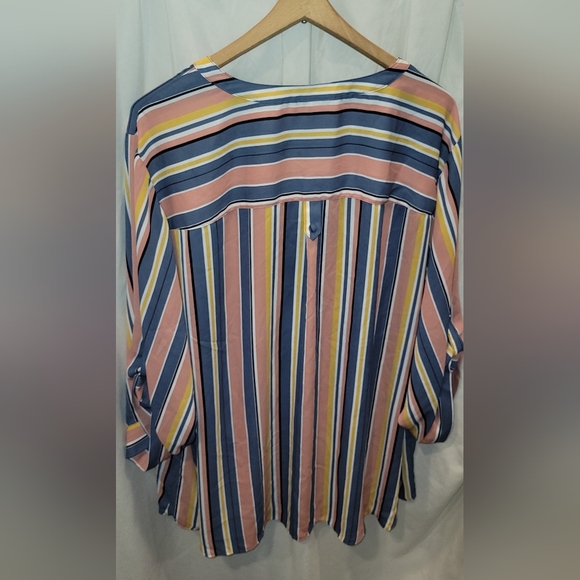 Torrid Harper Georgette Pullover 3/4 Sleeve Plus Size 6 Salmon Striped Blouse - Picture 7 of 9